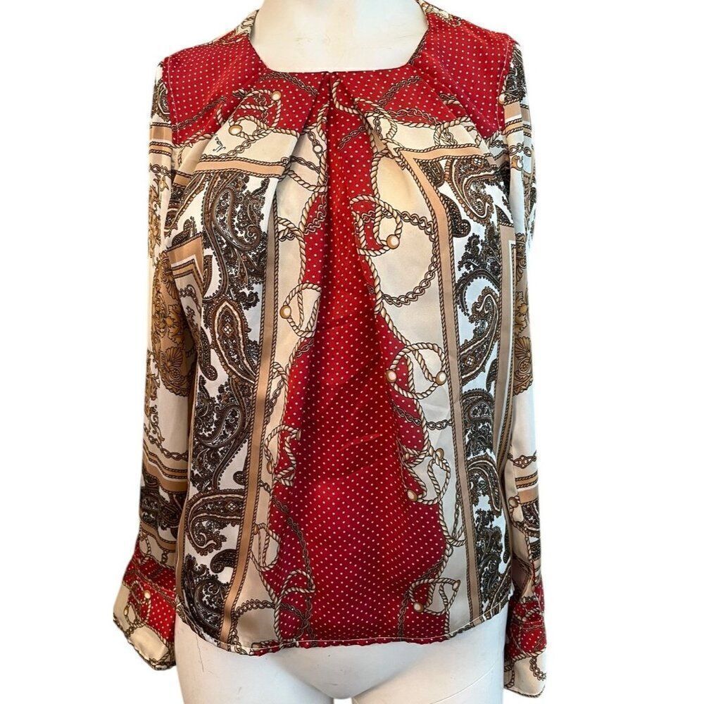 Ladies Small Baroque Scarf Print Blouse Long Sleeve Naracamicie Italy Top Zips